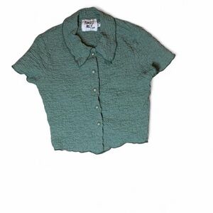 Princess Polly Sage Green Textured Short Sleeve Button-Up